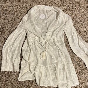 White Sheer Long Sleeve Cover-Up